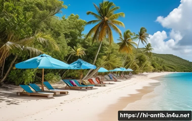 앤티가 바부다 관광 산업 성장 - A vibrant beach scene in Antigua and Barbuda showcasing pristine turquoise waters, white sandy shore...