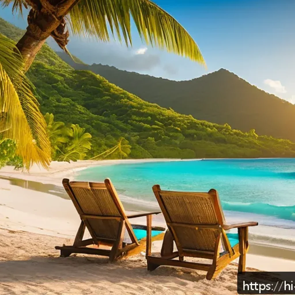 앤티가 바부다 은퇴 이민 - A serene Caribbean beach scene in Antigua and Barbuda during sunrise, featuring lush green palm tree...