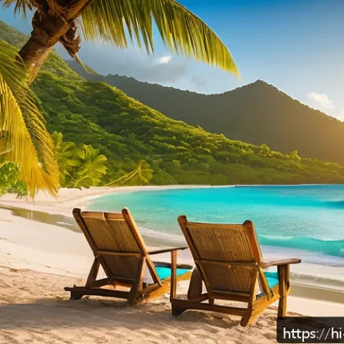 앤티가 바부다 은퇴 이민 - A serene Caribbean beach scene in Antigua and Barbuda during sunrise, featuring lush green palm tree...