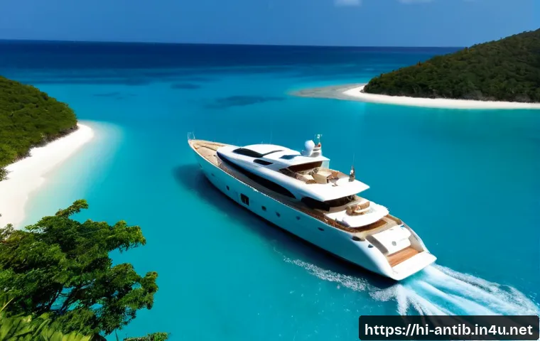Home 17 앤티가 바부다 요트 여행 - Photorealistic luxury yacht sailing through the clear turquoise waters of Antigua, elegant white hul...